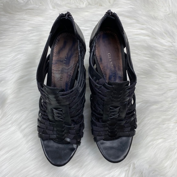 Gianni Binni Leather Platform Wood Wedge Size 9.5 - Picture 2 of 8